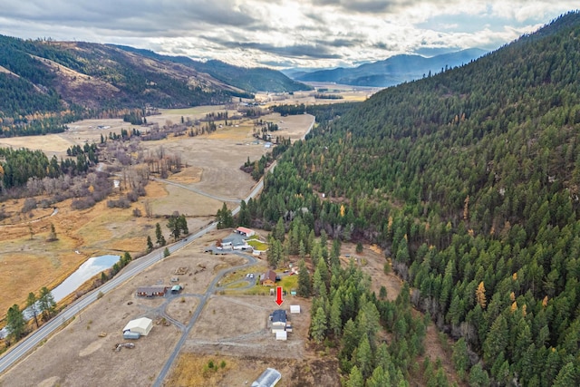 drone / aerial view with a mountain view