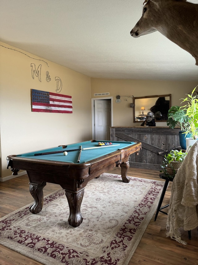 playroom with wood-type flooring and billiards