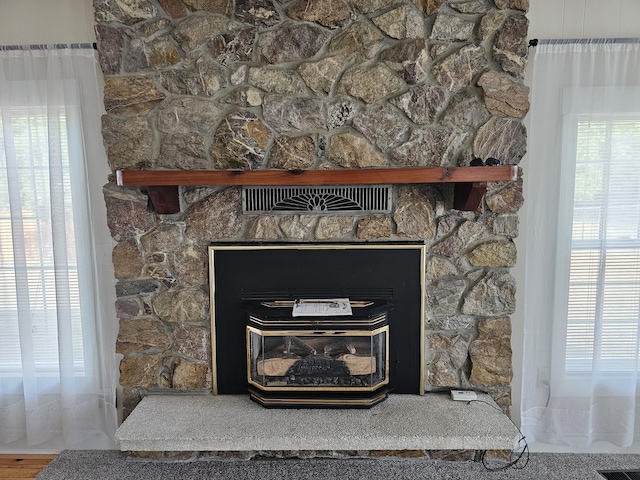 interior details with a wood stove