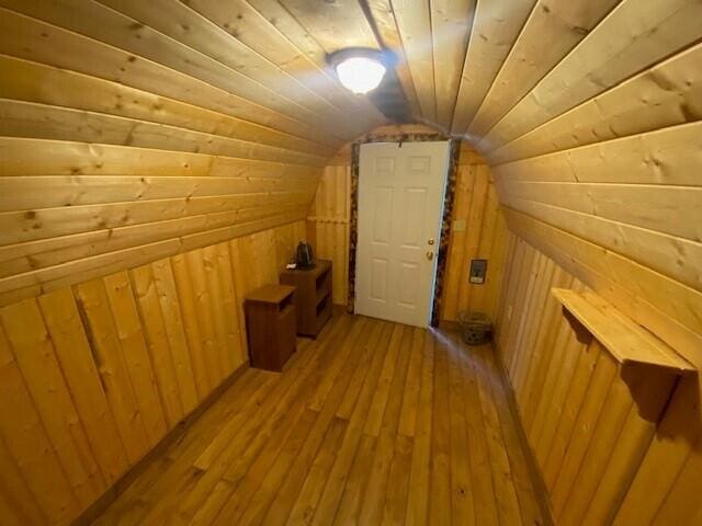 158 Teal Rd, Usk, WA 99180 - bonus room featuring wood walls, wood-type flooring, lofted ceiling, and wooden ceiling