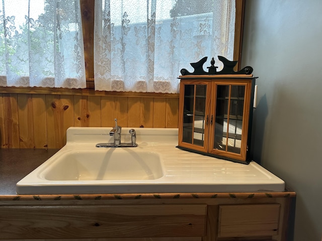detailed view of glass insert cabinets