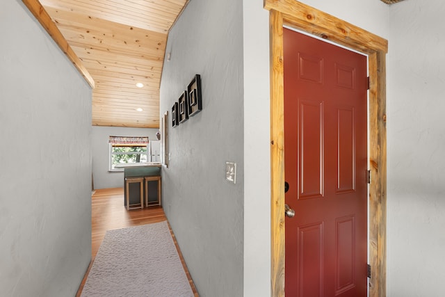 40 Happy Jack Rd, Curlew, WA 99118 - hallway featuring wood ceiling, wood finished floors, and recessed lighting