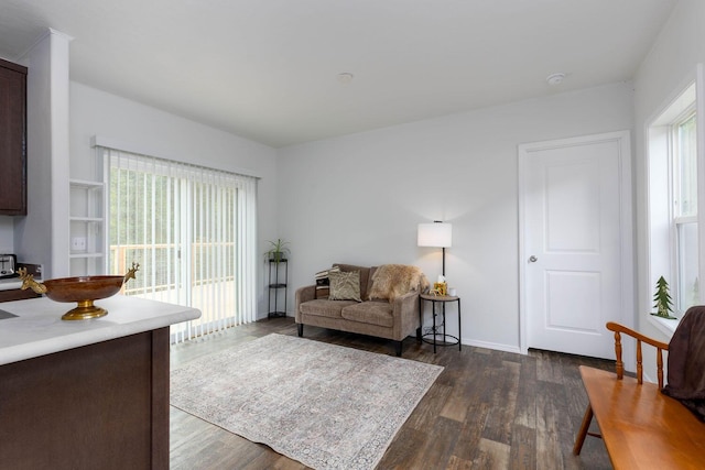 living room with dark wood-type flooring