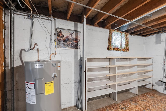 basement featuring water heater