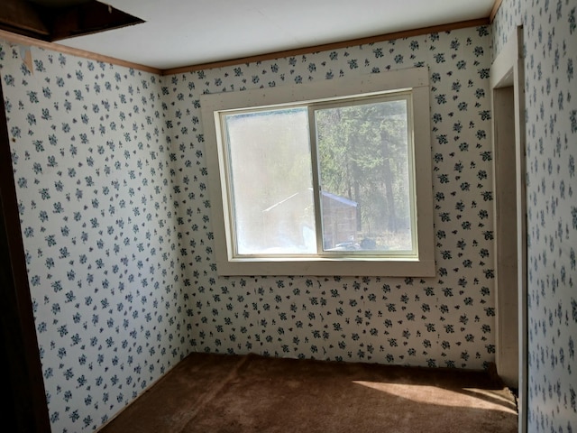4224 Grouse Creek Rd Unit C, Loon Lake, WA 99148 - spare room with ornamental molding, carpet flooring, and wallpapered walls
