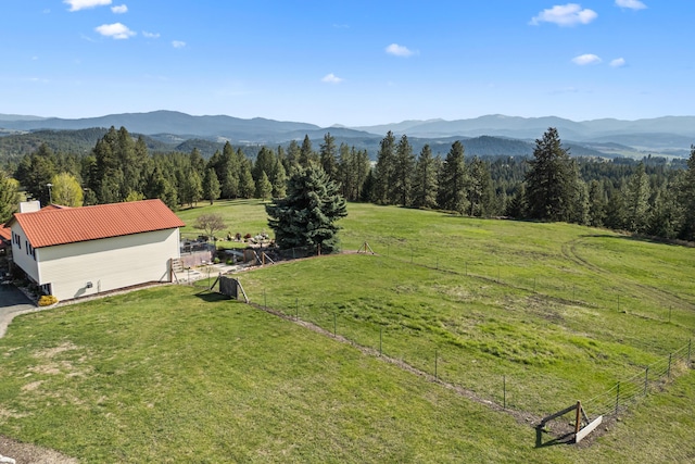 mountain view with a rural view and a forest view