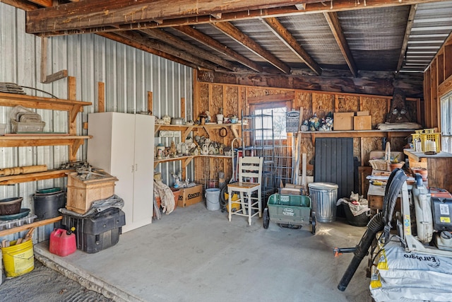 interior space featuring a workshop area