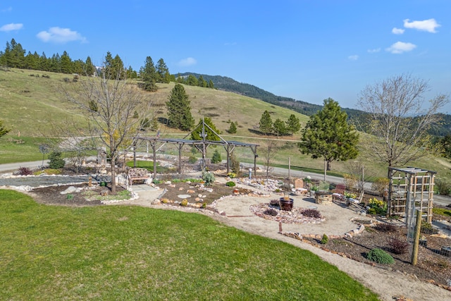 view of yard featuring a mountain view