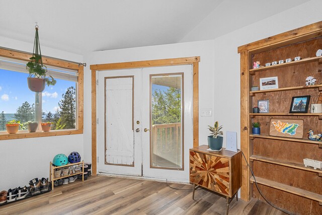 entryway featuring french doors and wood finished floors