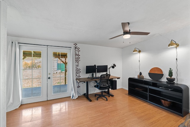 1625 Bear Mountain Way, Kettle Falls, WA 99141 - office with french doors, a ceiling fan, and light wood-type flooring