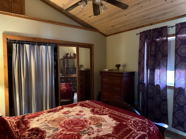 11 Crestview Dr, Kettle Falls, WA 99141 - bedroom featuring vaulted ceiling, wood ceiling, and ceiling fan