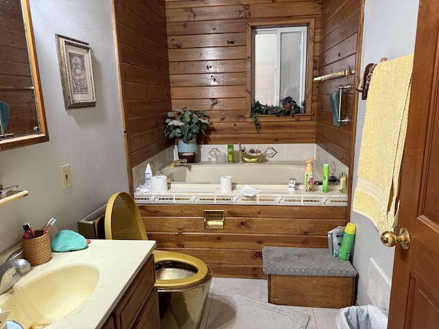 11 Crestview Dr, Kettle Falls, WA 99141 - bathroom with wood walls, a bath, and vanity