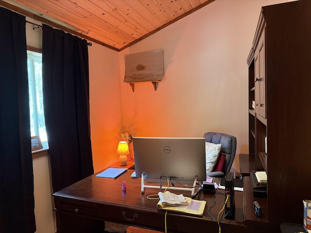 11 Crestview Dr, Kettle Falls, WA 99141 - office area featuring wooden ceiling, plenty of natural light, and lofted ceiling