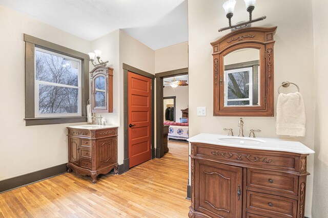 bathroom with vanity and hardwood / wood-style flooring