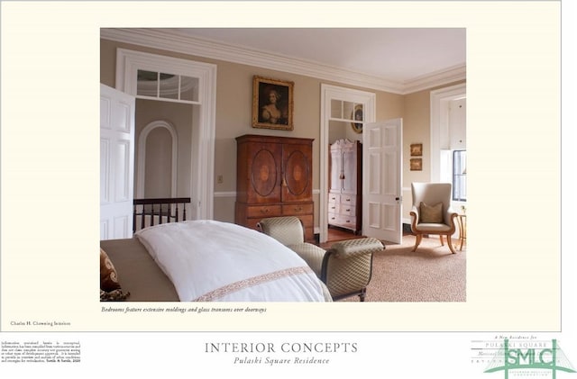 bedroom with crown molding