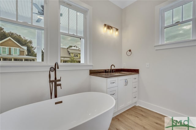 49 Salt Marsh Dr, Midway, GA 31320 - bathroom featuring vanity, a bath to relax in, wood-type flooring, and a wealth of natural light