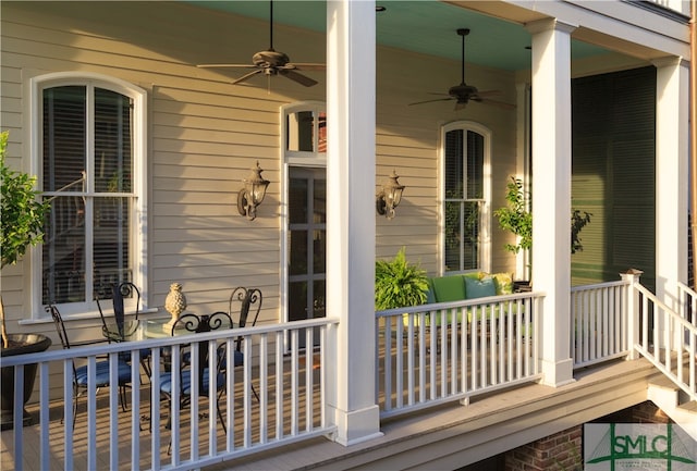 exterior space with ceiling fan and covered porch