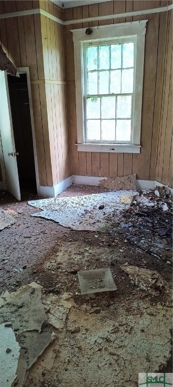 miscellaneous room featuring wood walls