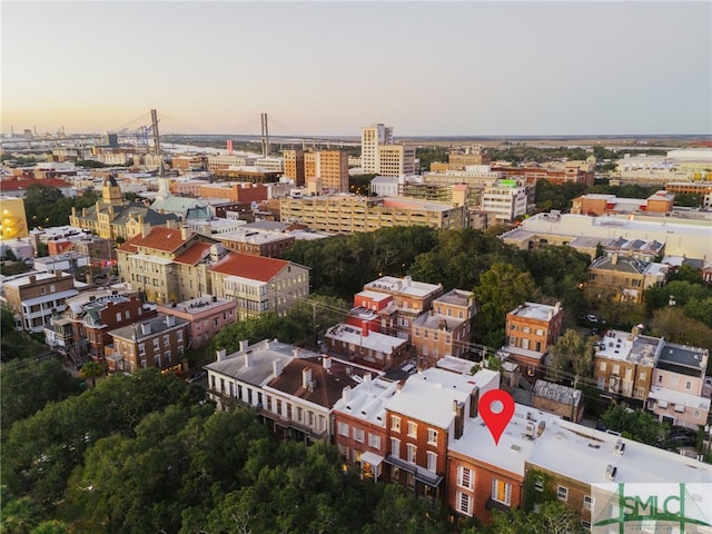 view of aerial view at dusk