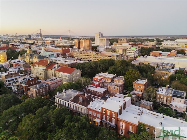 view of aerial view at dusk