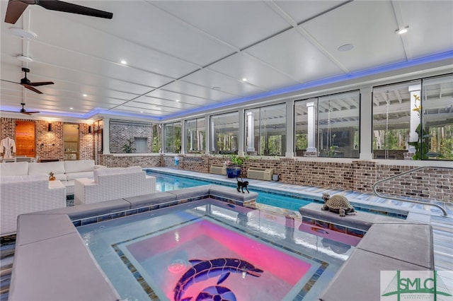 view of swimming pool with ceiling fan