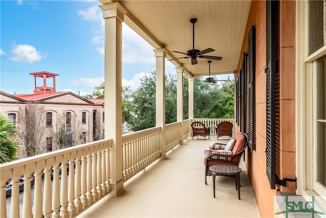 balcony with ceiling fan