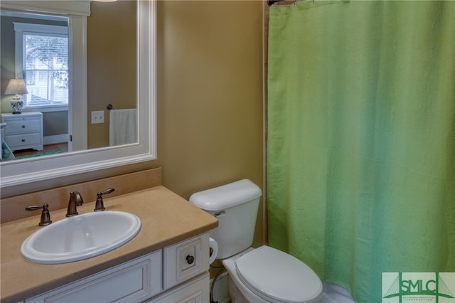 bathroom featuring vanity with extensive cabinet space and toilet