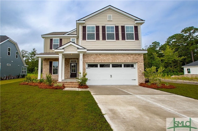 view of front facade featuring a garage and a front lawn