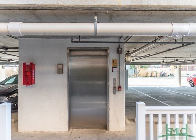 parking deck featuring elevator