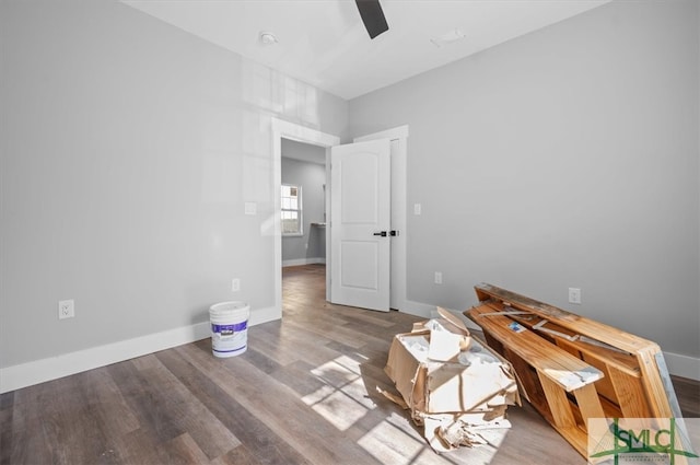 miscellaneous room with ceiling fan and light hardwood / wood-style flooring