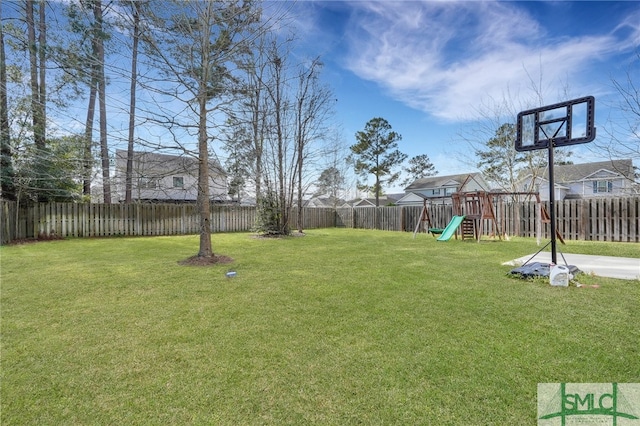 view of yard with a playground