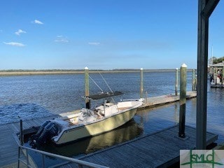 dock area with a water view