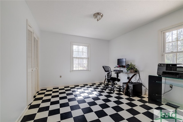 view of tiled home office