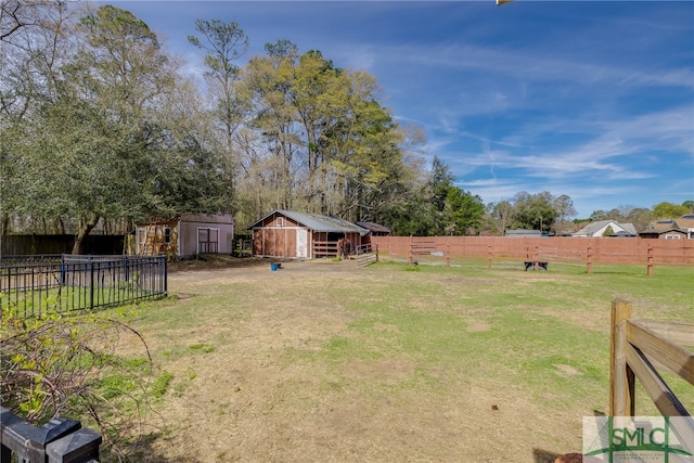 view of yard with a shed