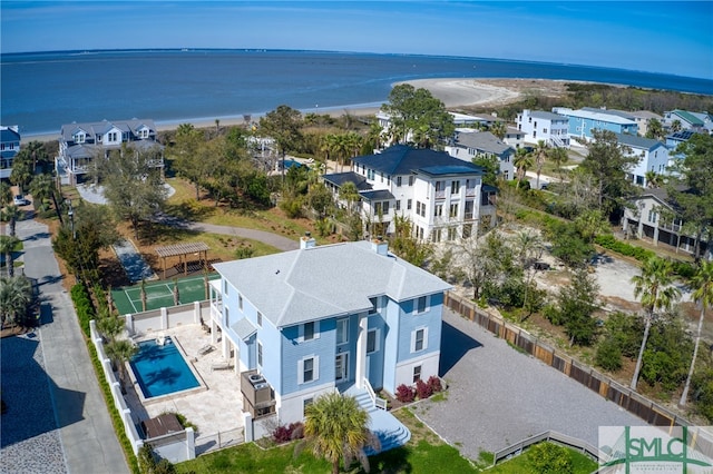 aerial view featuring a water view