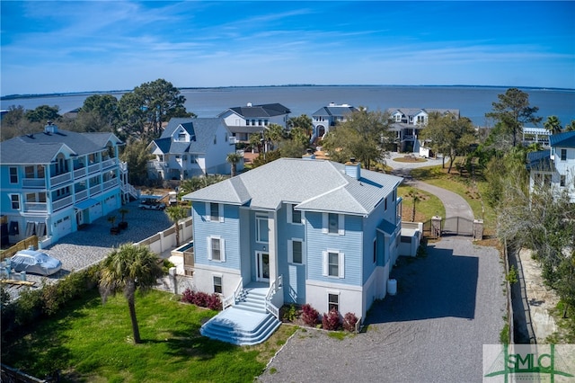 bird's eye view featuring a water view