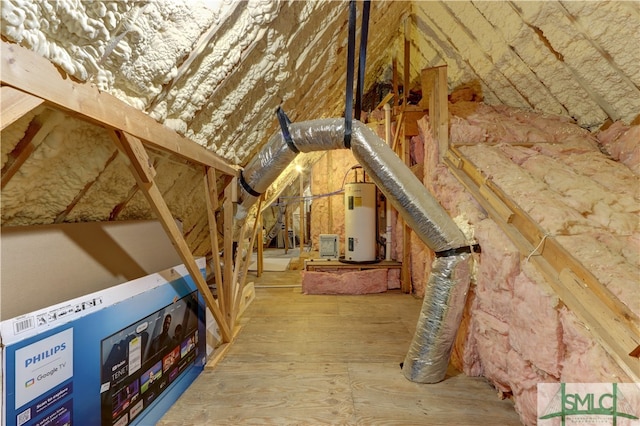 attic with electric water heater