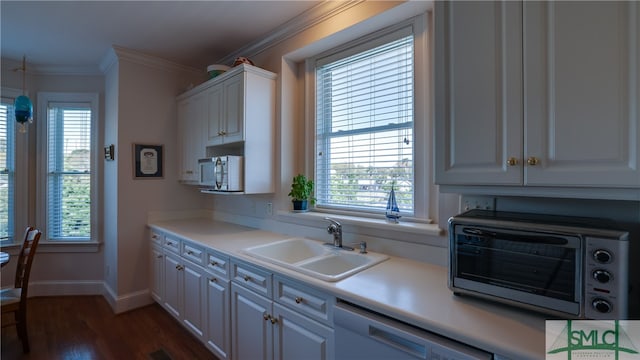 kitchen with white cabinetry, dark hardwood / wood-style floors, and plenty of natural light