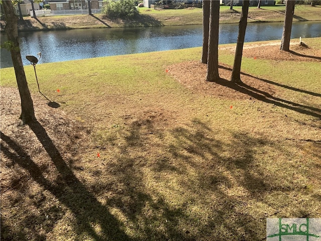 view of yard with a water view