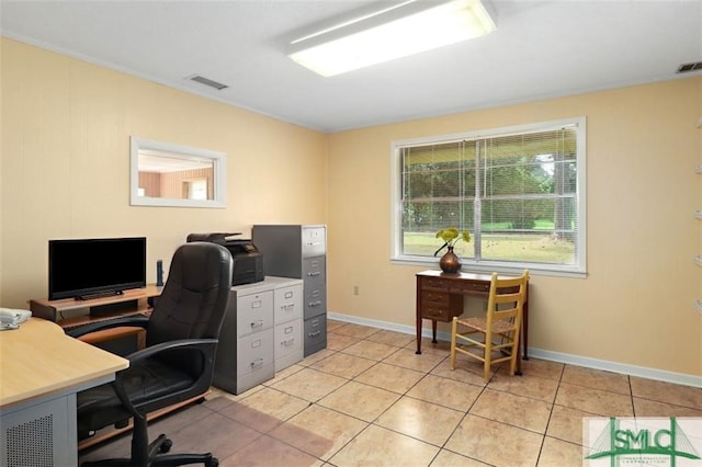 view of tiled home office