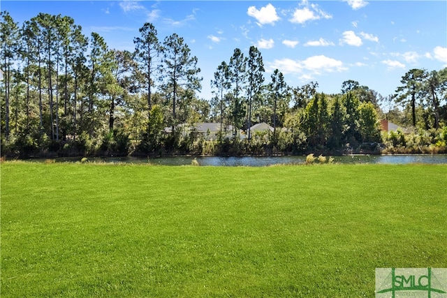 view of yard with a water view