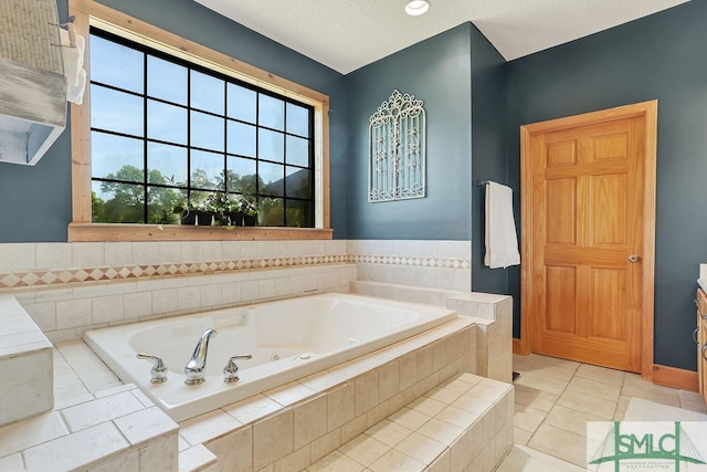 bathroom featuring tiled bath and tile flooring