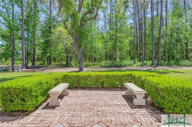 view of home's community with a patio and a yard