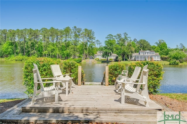 dock area with a water view