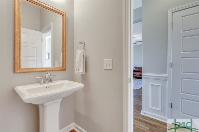 bathroom with hardwood / wood-style floors and sink