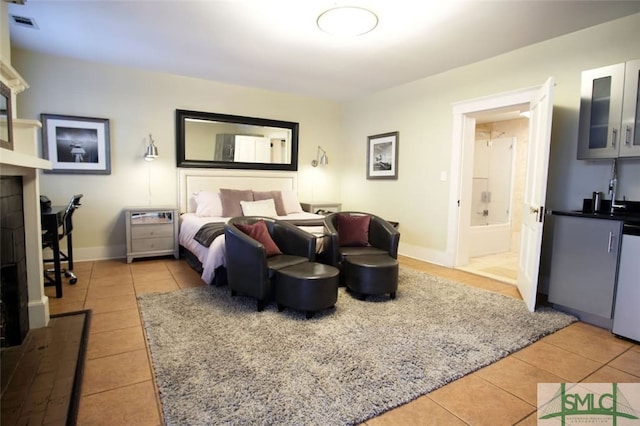 living room featuring light tile flooring