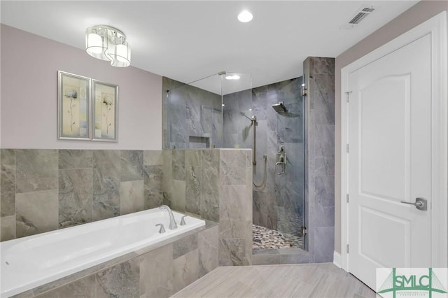 bathroom with plus walk in shower