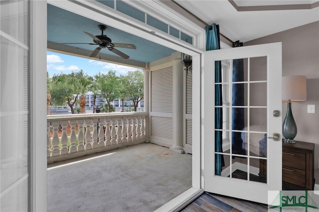 balcony with ceiling fan