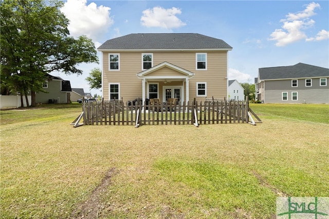 view of front of home with a front lawn