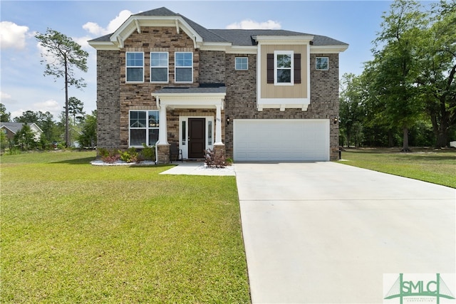 view of front of home featuring a garage and a front yard